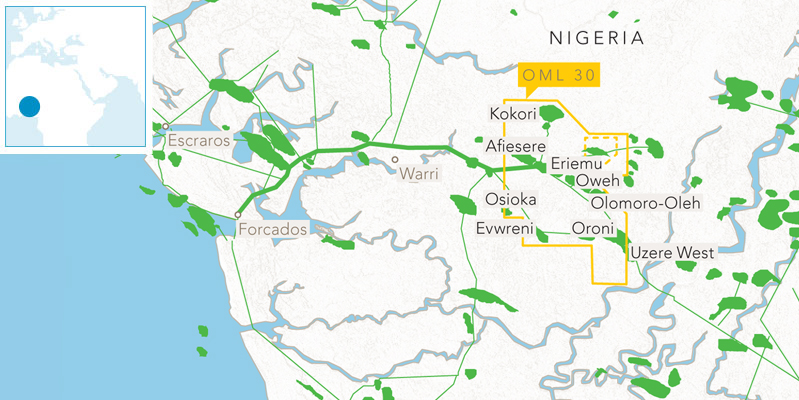 Simple map of Nigeria showing the licence boundaries